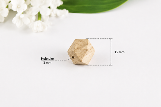 Wood Bead - 15mm - Hexagonal