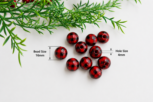 Round Bead - Dark Red Ribbon