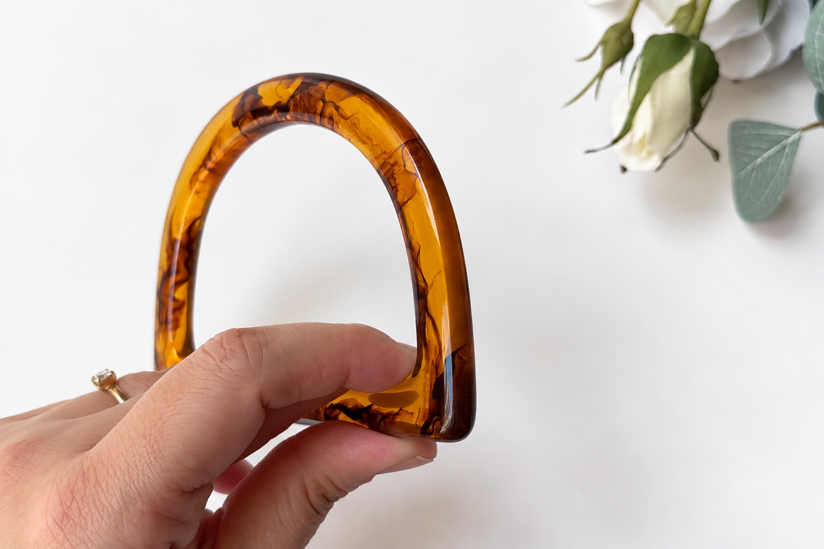 Marbled Resin Bag Handle - D Shape