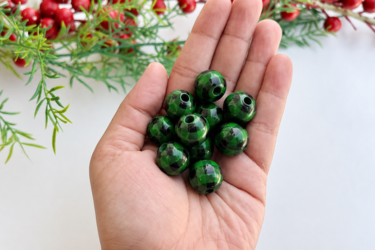 Round Bead - Dark Green Ribbon
