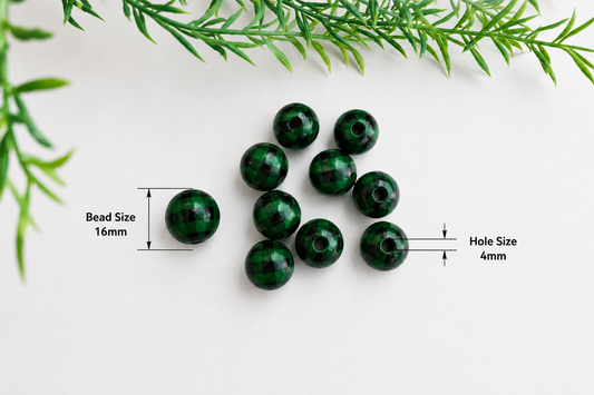 Round Bead - Dark Green Ribbon