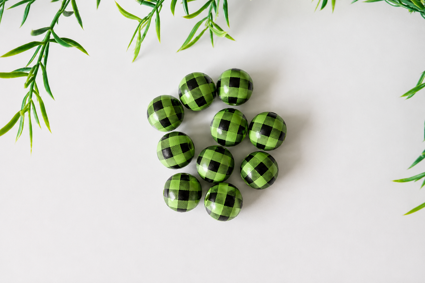 Round Bead - Light Green Ribbon