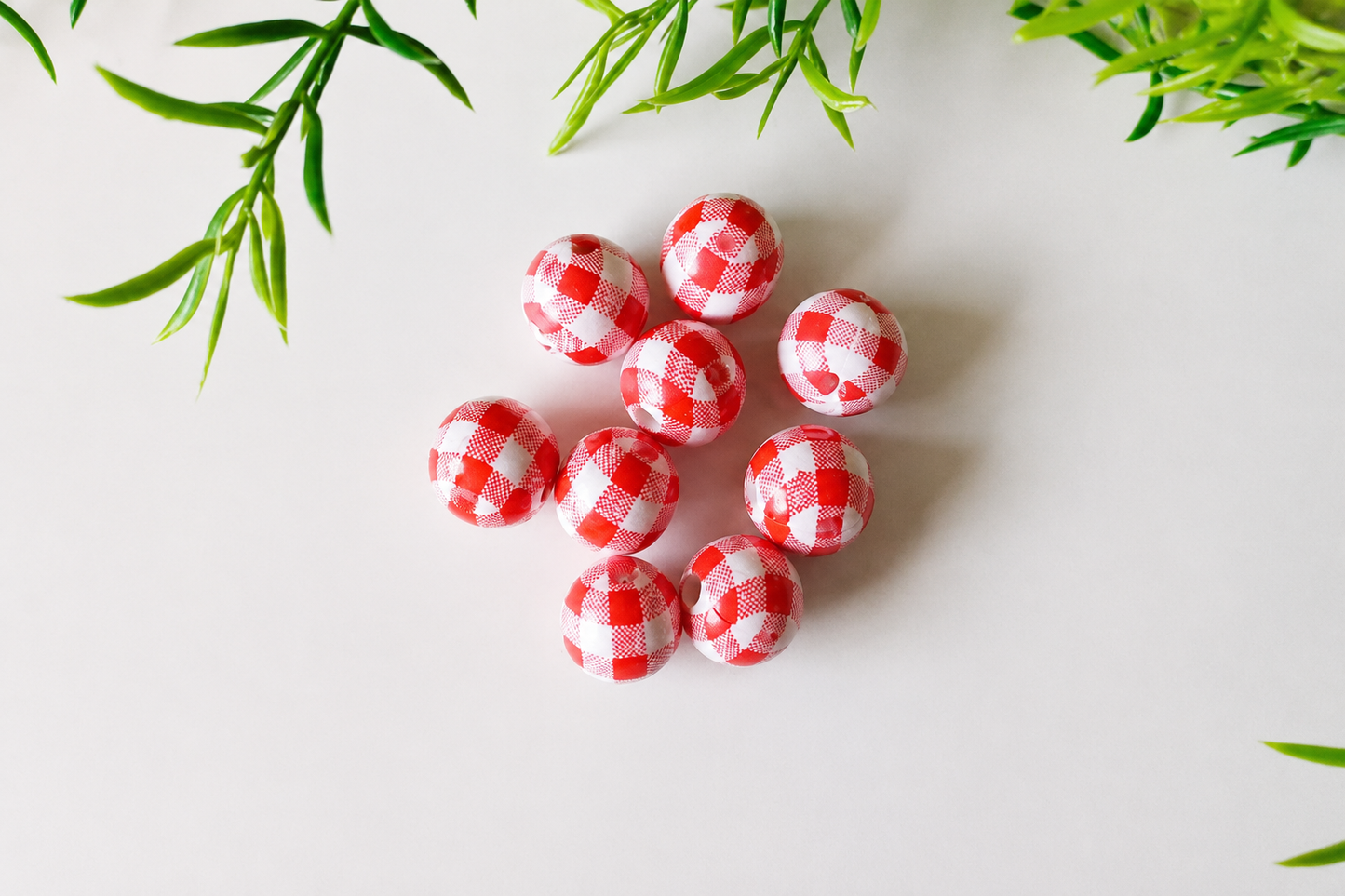Round Bead - Light Red Ribbon