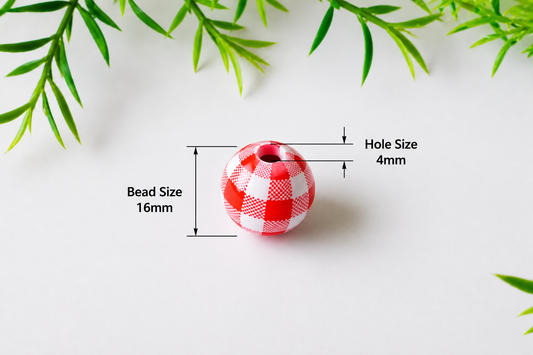 Round Bead - Light Red Ribbon
