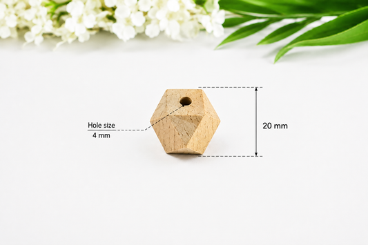 Wood Bead - 20mm - Hexagonal