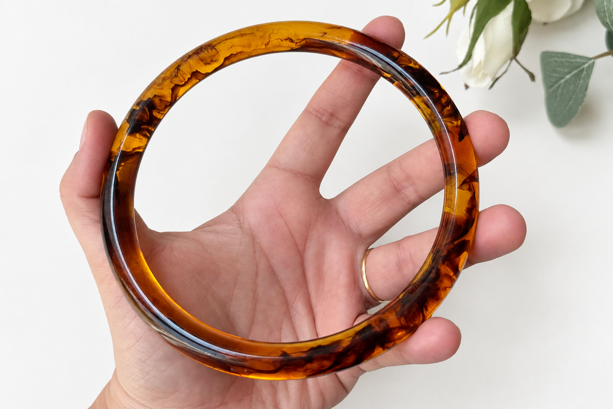 Marbled Resin Bag Handle - Round