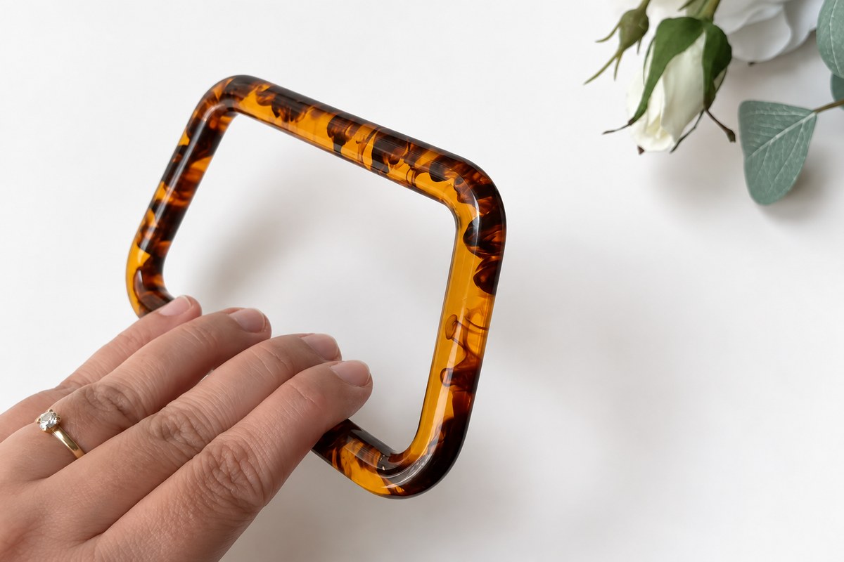 Marbled Resin Bag Handle - Trapezoid