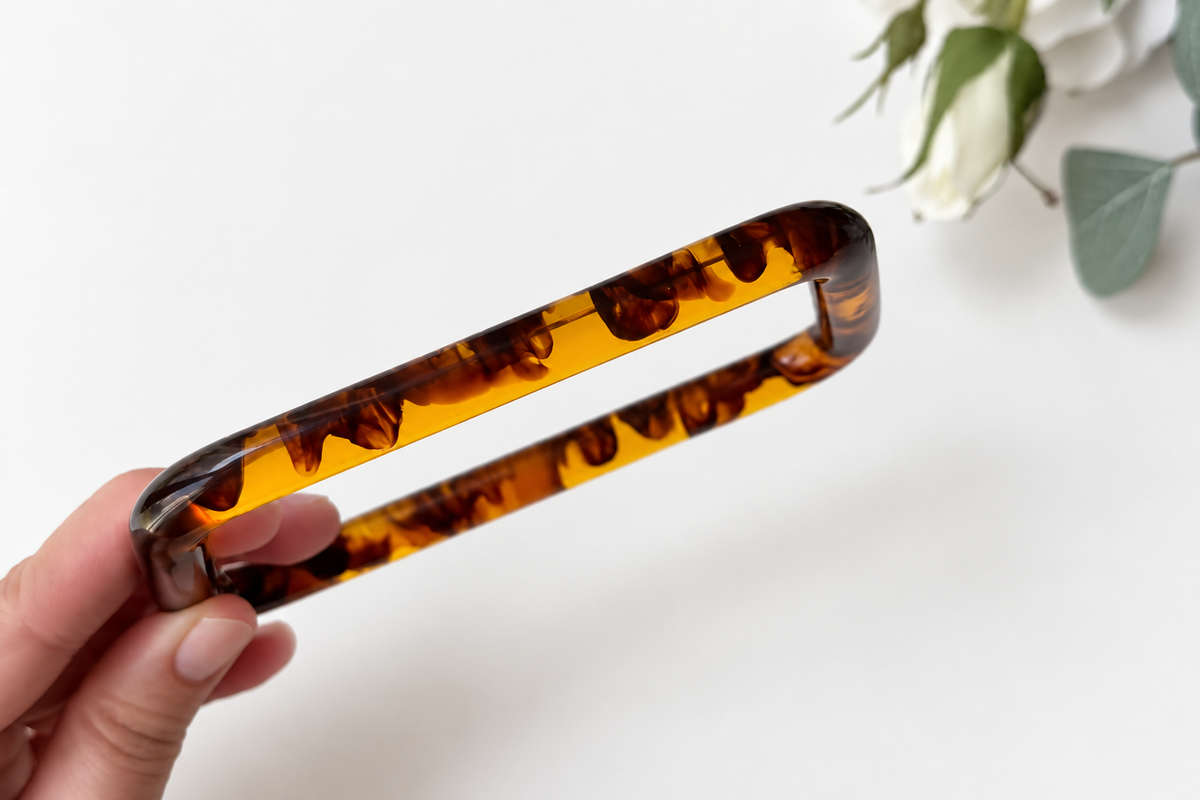 Marbled Resin Bag Handle - Trapezoid