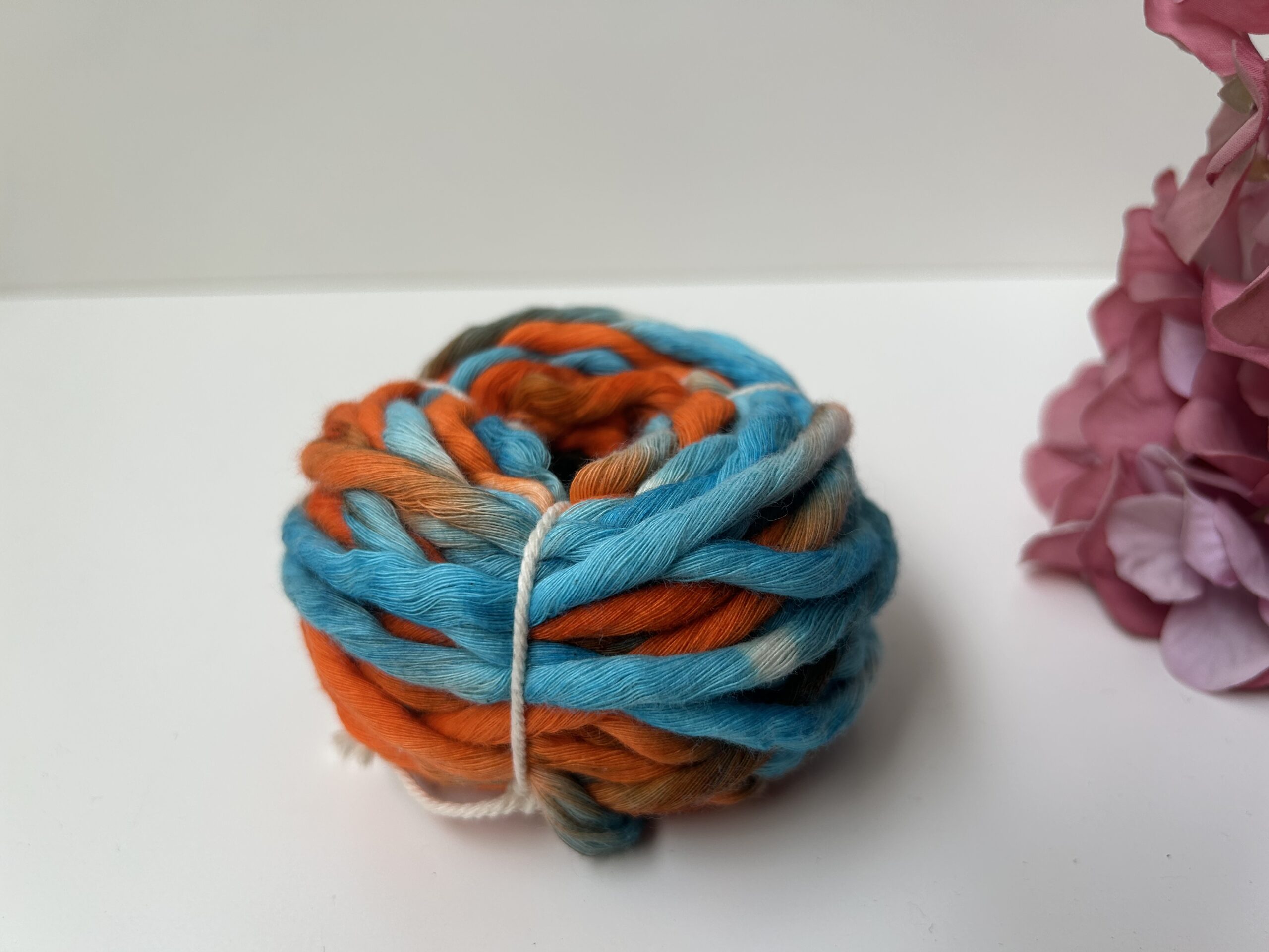 Orchid Blue and orange hand painted tie dye macrame thread